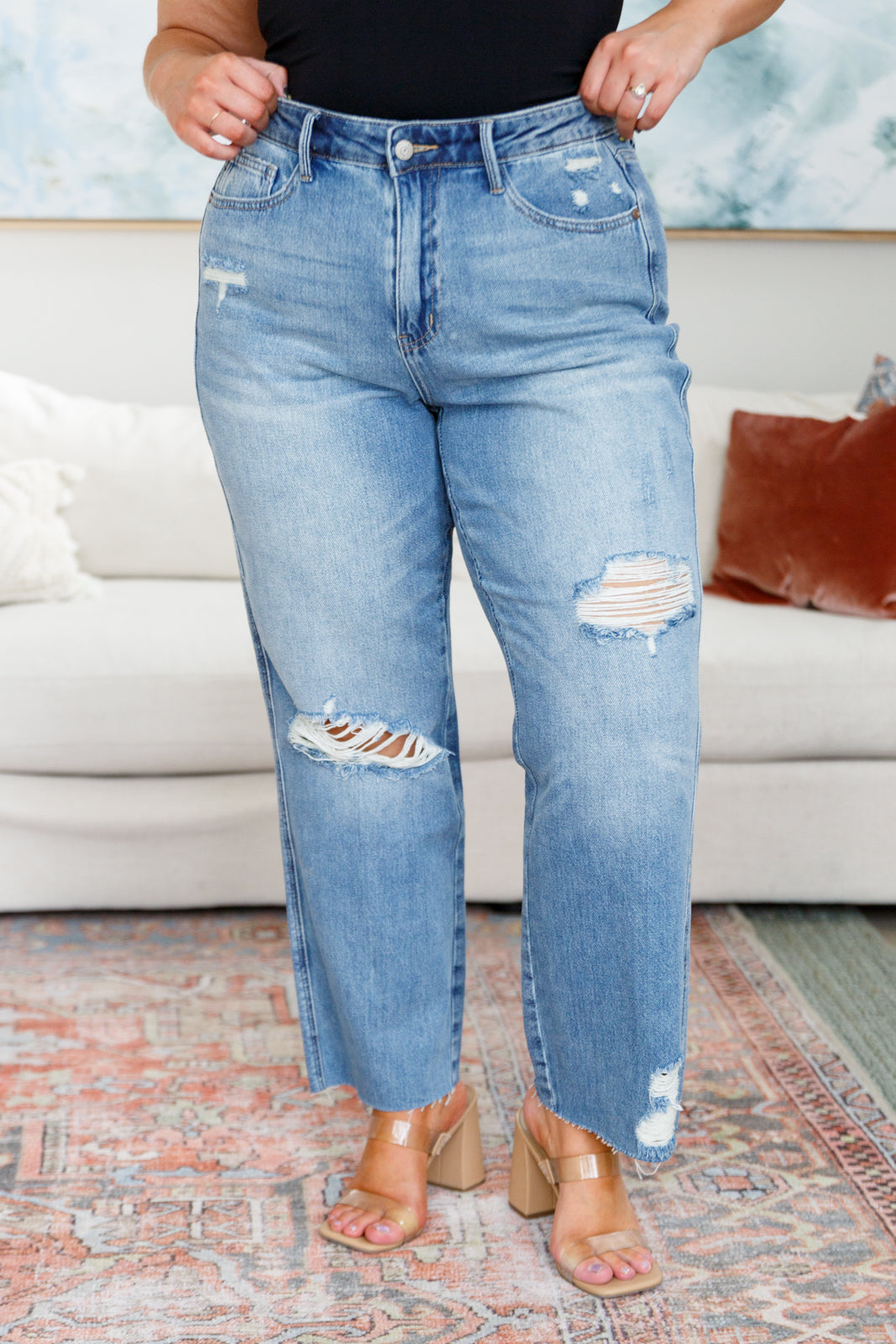 Nora High Rise Rigid Magic Destroy Slim Straight Jeans - FamFancy Boutique