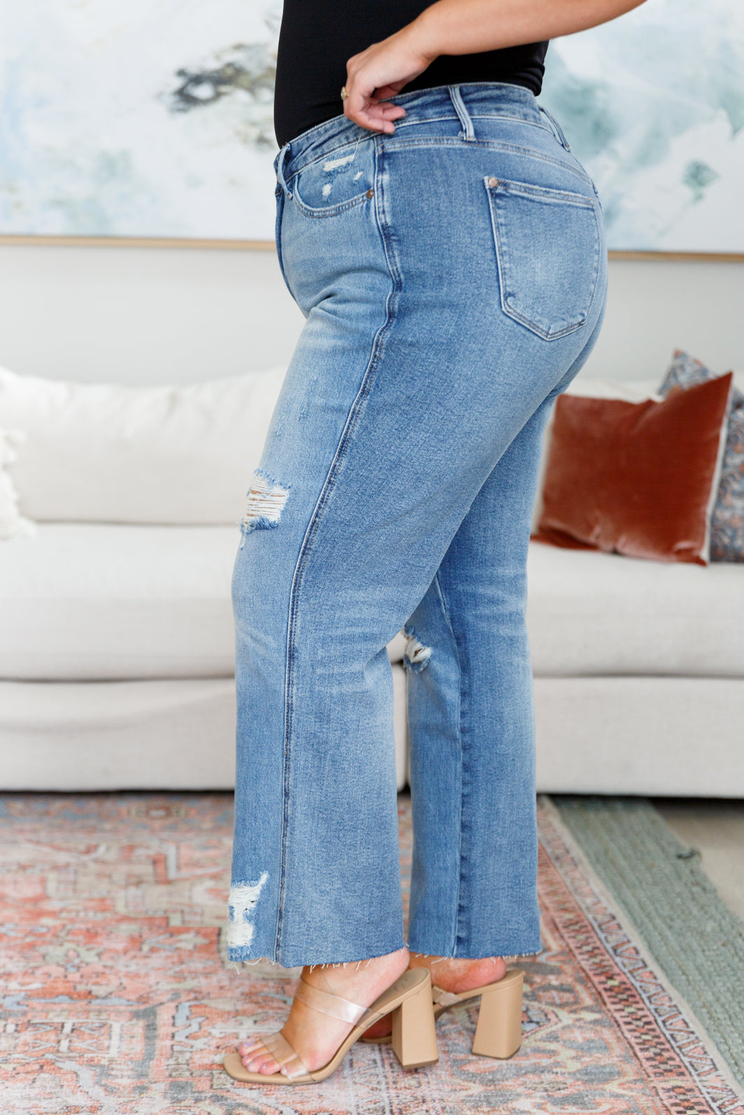 Nora High Rise Rigid Magic Destroy Slim Straight Jeans - FamFancy Boutique