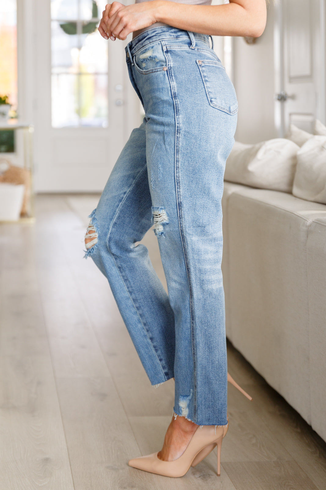 Nora High Rise Rigid Magic Destroy Slim Straight Jeans - FamFancy Boutique