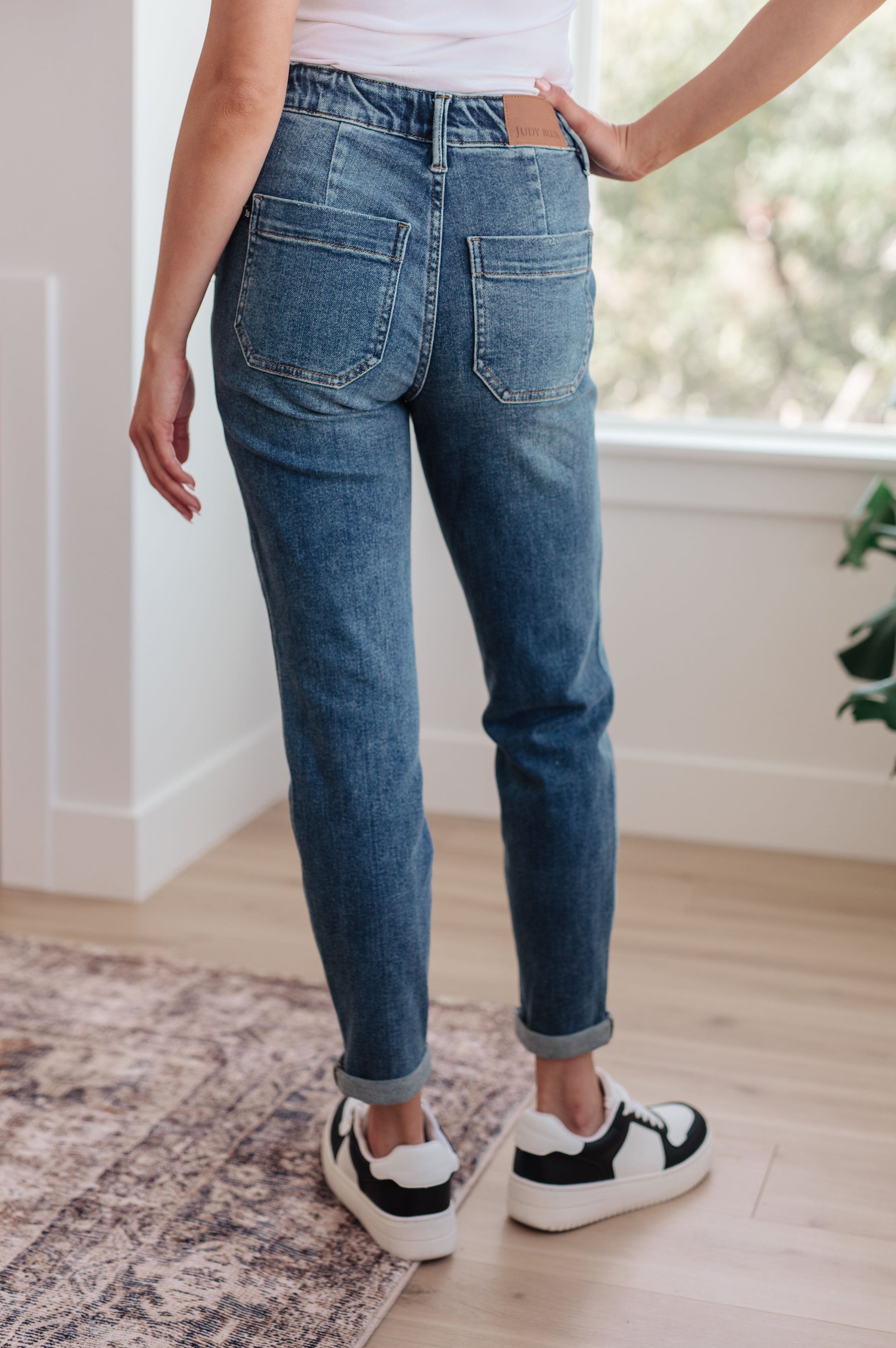 Payton Pull On Denim Joggers in Medium Wash - FamFancy Boutique