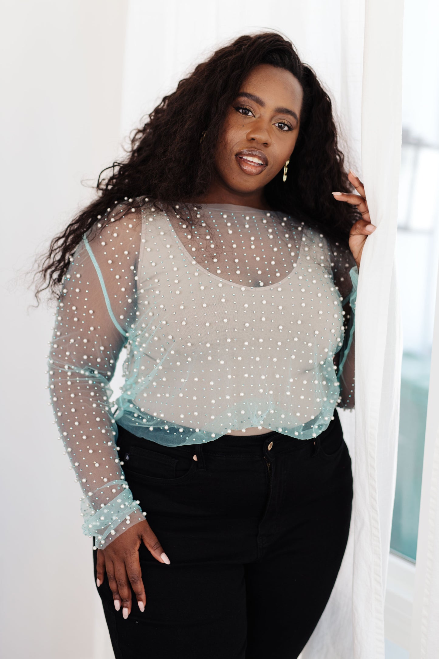 Pearl Diver Layering Top in Light Cyan - FamFancy Boutique