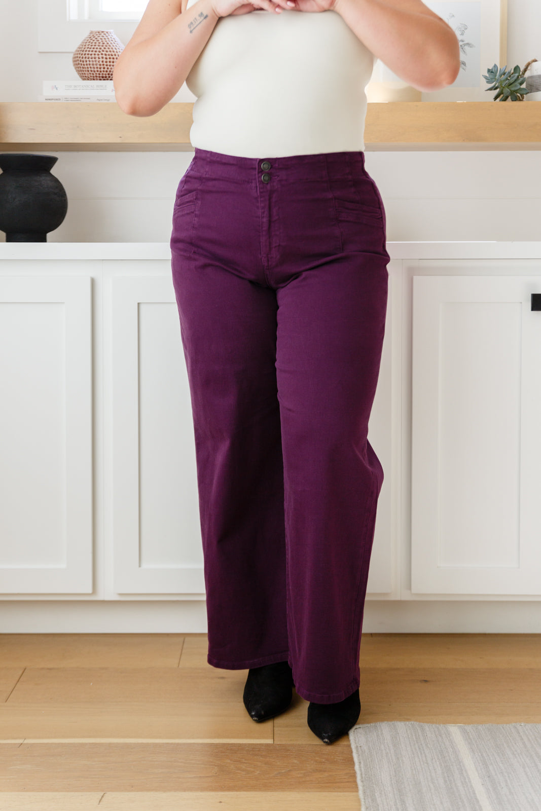 Petunia High Rise Wide Leg Jeans in Plum - FamFancy Boutique