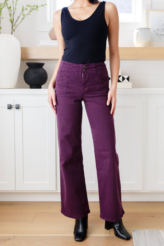 Petunia High Rise Wide Leg Jeans in Plum - FamFancy Boutique