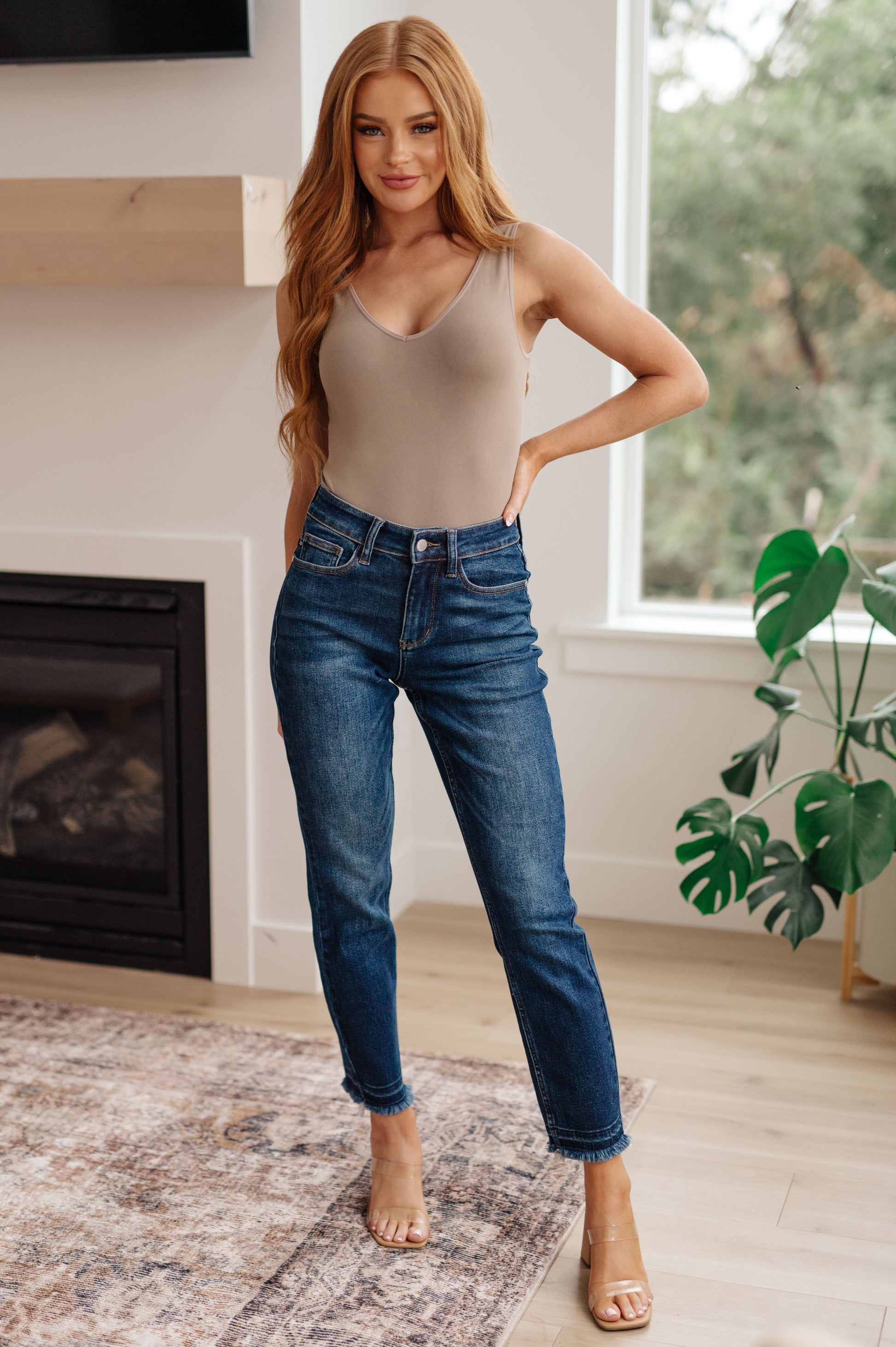 Phillipa High Rise Release Hem Slim Jeans - FamFancy Boutique