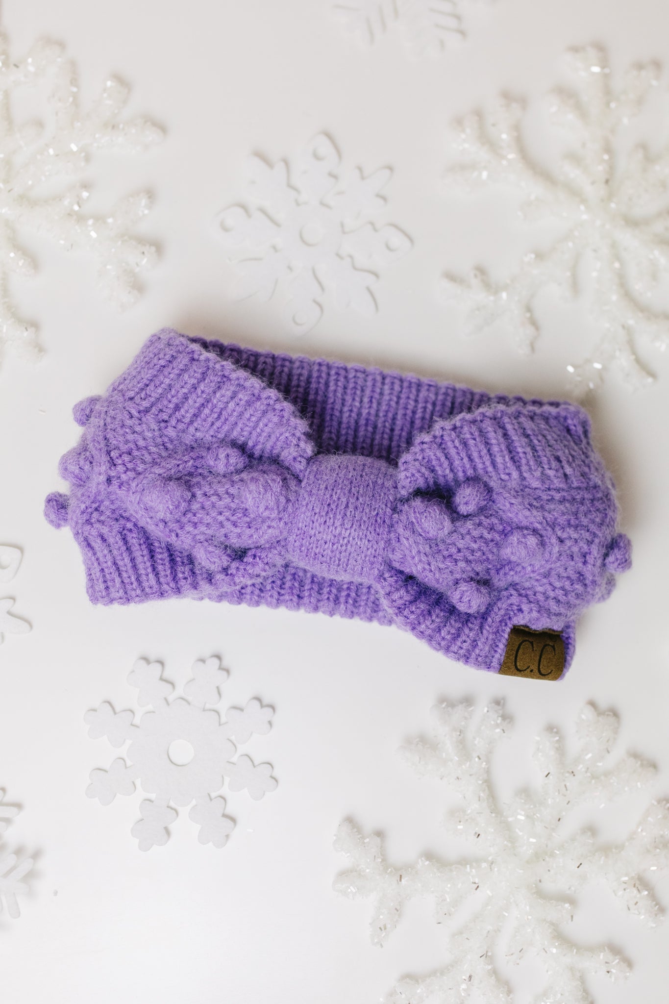 Pom Knit Head Wrap In Periwinkle - FamFancy Boutique