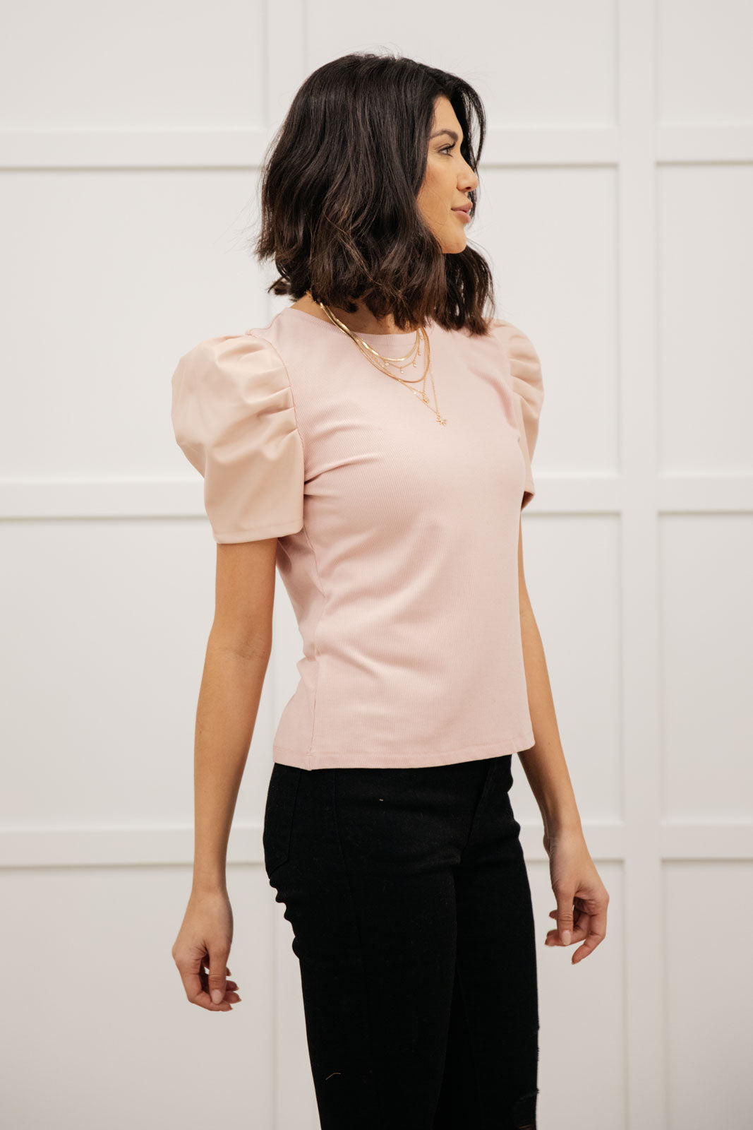 Rock On Puff Sleeve Top in Blush - FamFancy Boutique