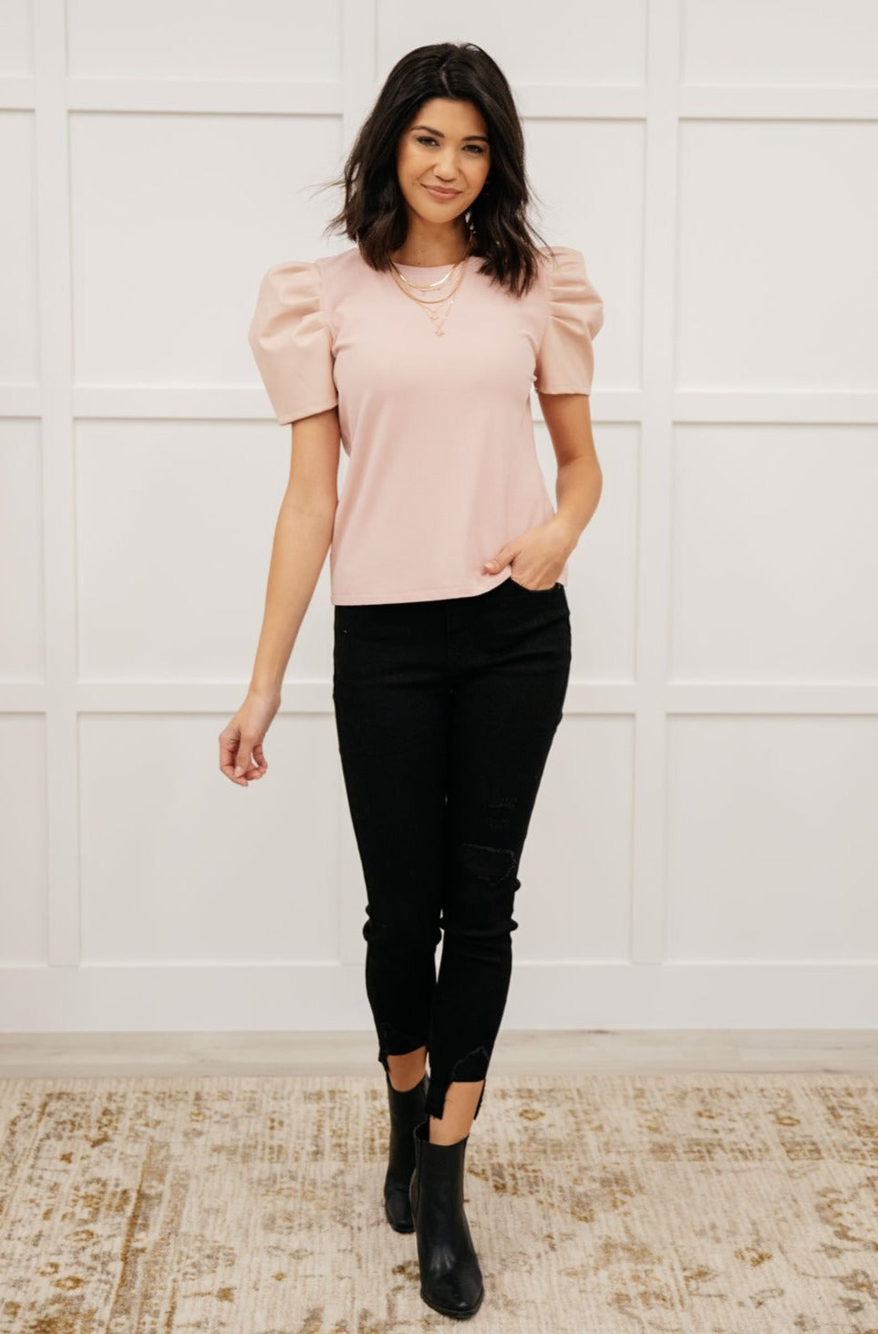 Rock On Puff Sleeve Top in Blush - FamFancy Boutique