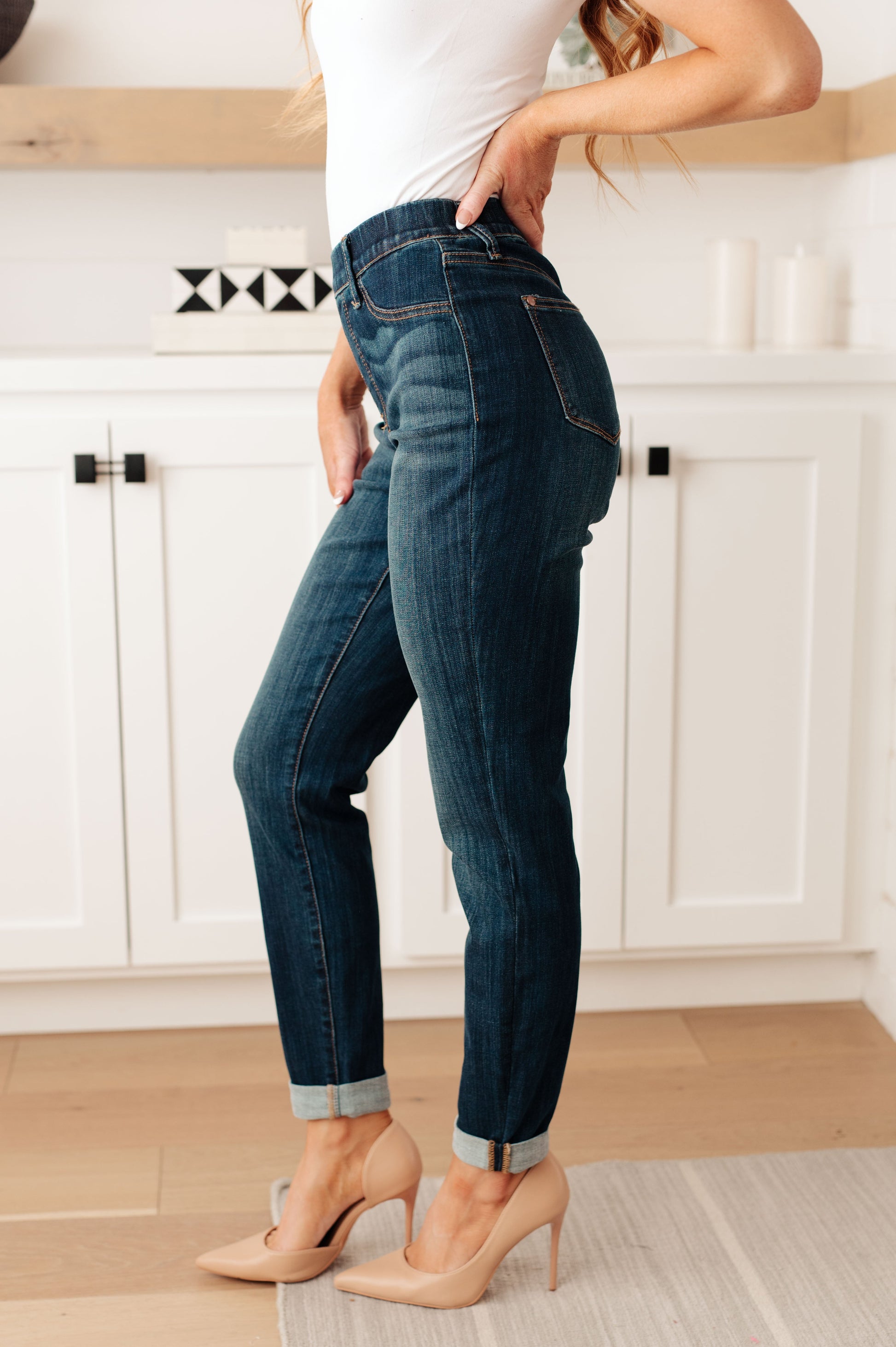 Rowena High Rise Pull On Double Cuff Slim Jeans - FamFancy Boutique