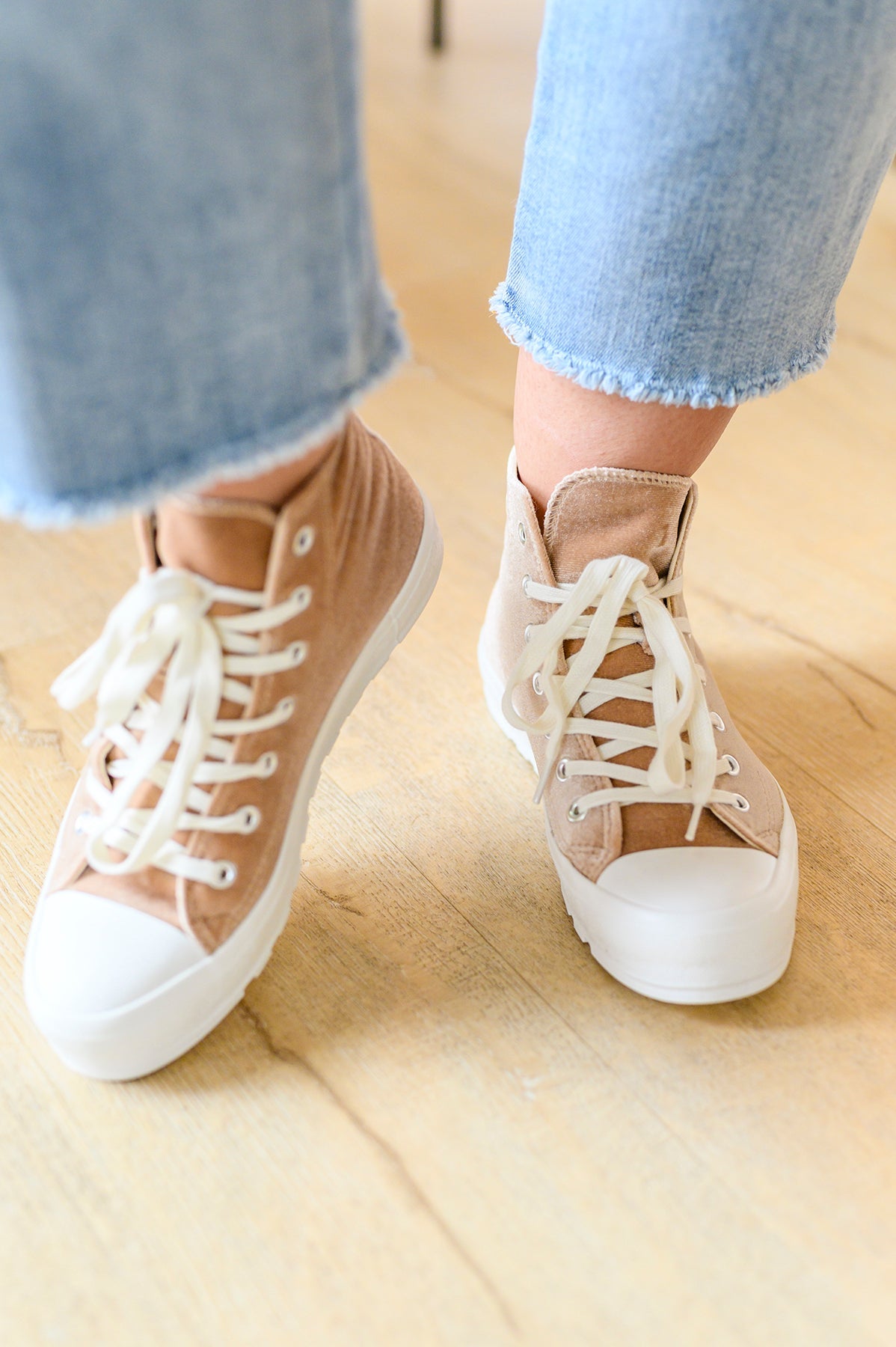 Run Me Down Velvet High Tops in Tan - FamFancy Boutique