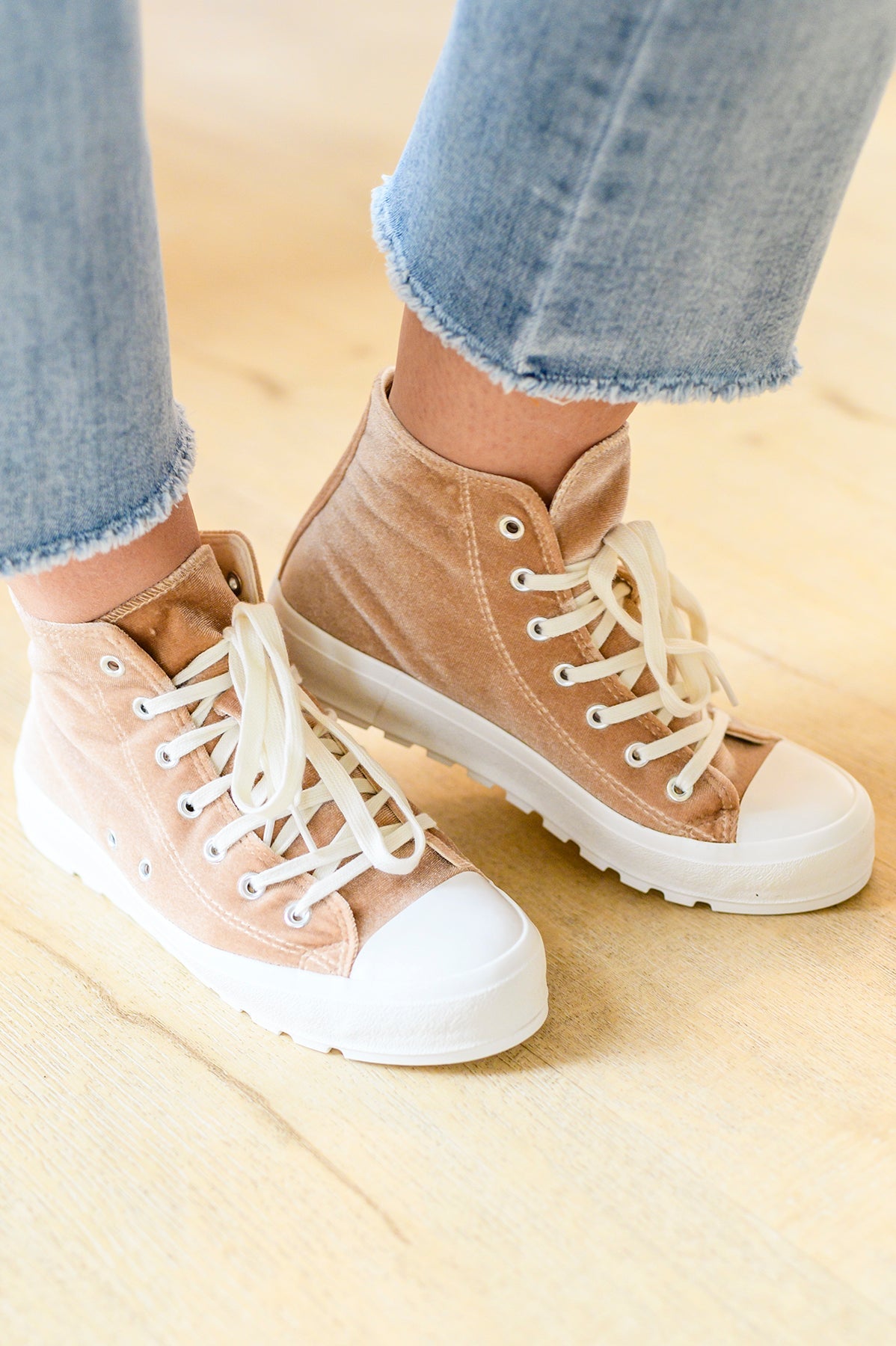 Run Me Down Velvet High Tops in Tan - FamFancy Boutique