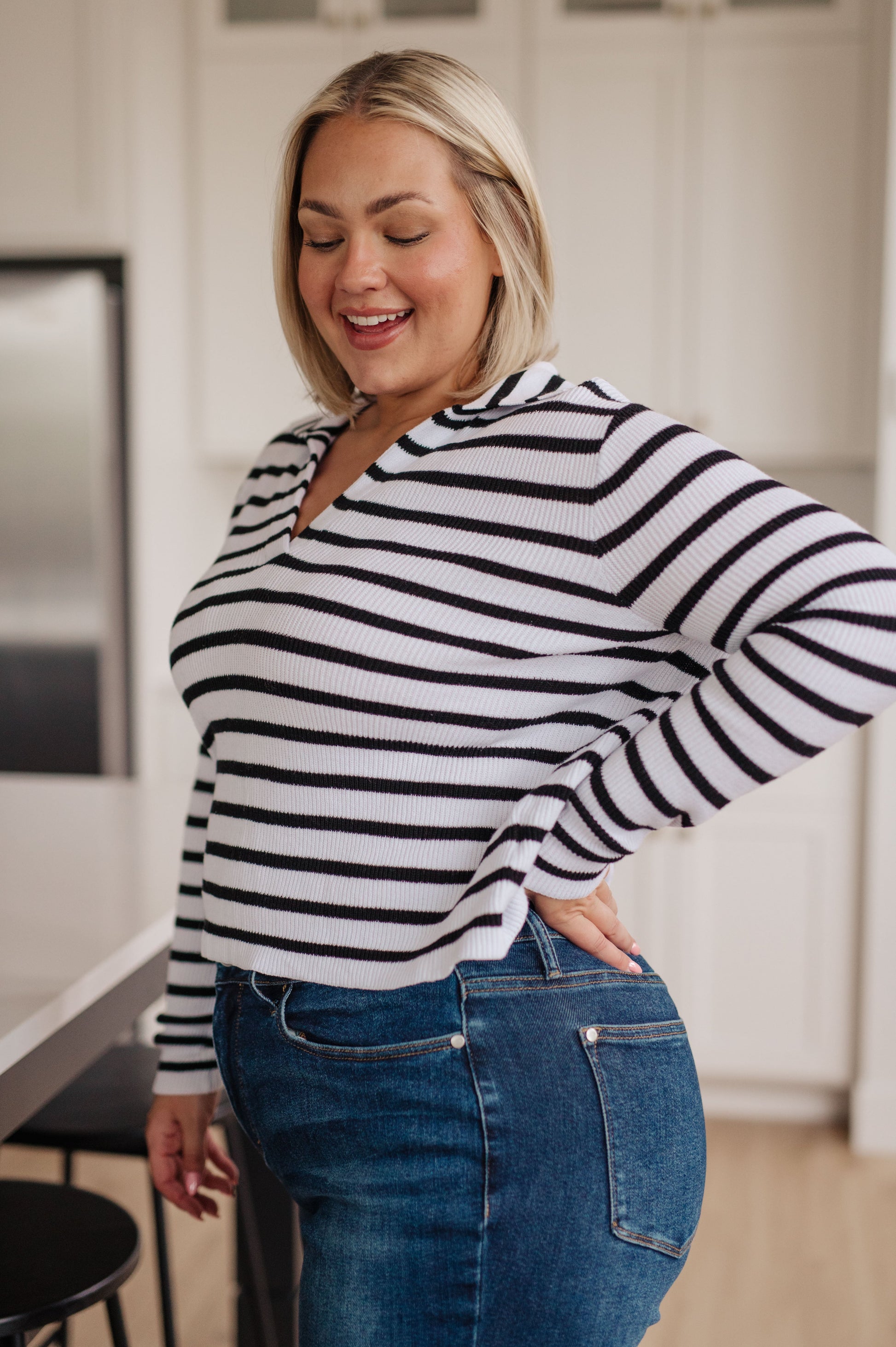 Self Improvement V-Neck Striped Sweater - FamFancy Boutique