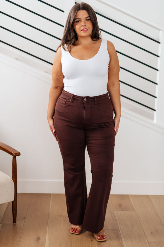 Sienna High Rise Control Top Flare Jeans in Espresso - FamFancy Boutique