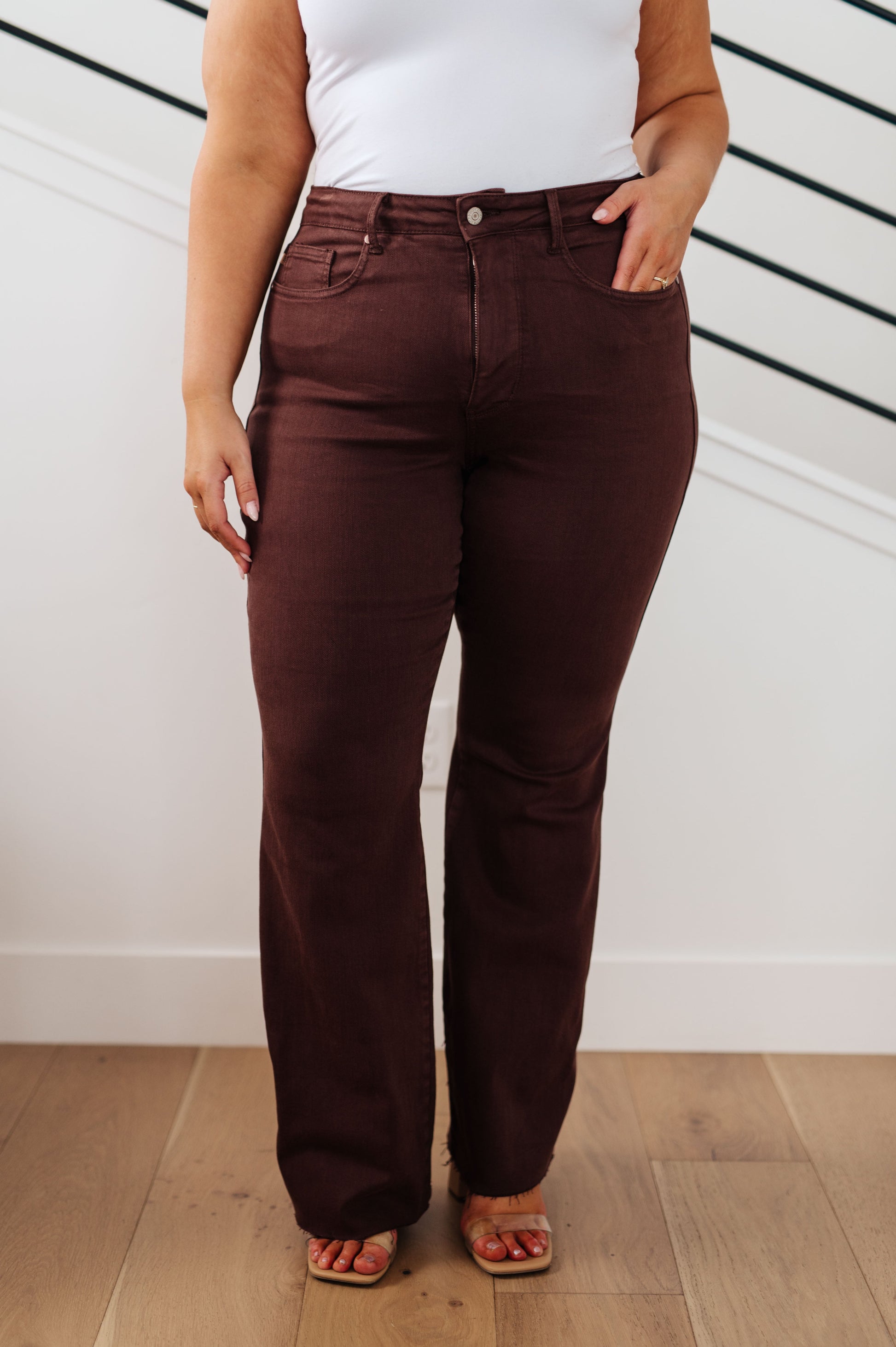 Sienna High Rise Control Top Flare Jeans in Espresso - FamFancy Boutique