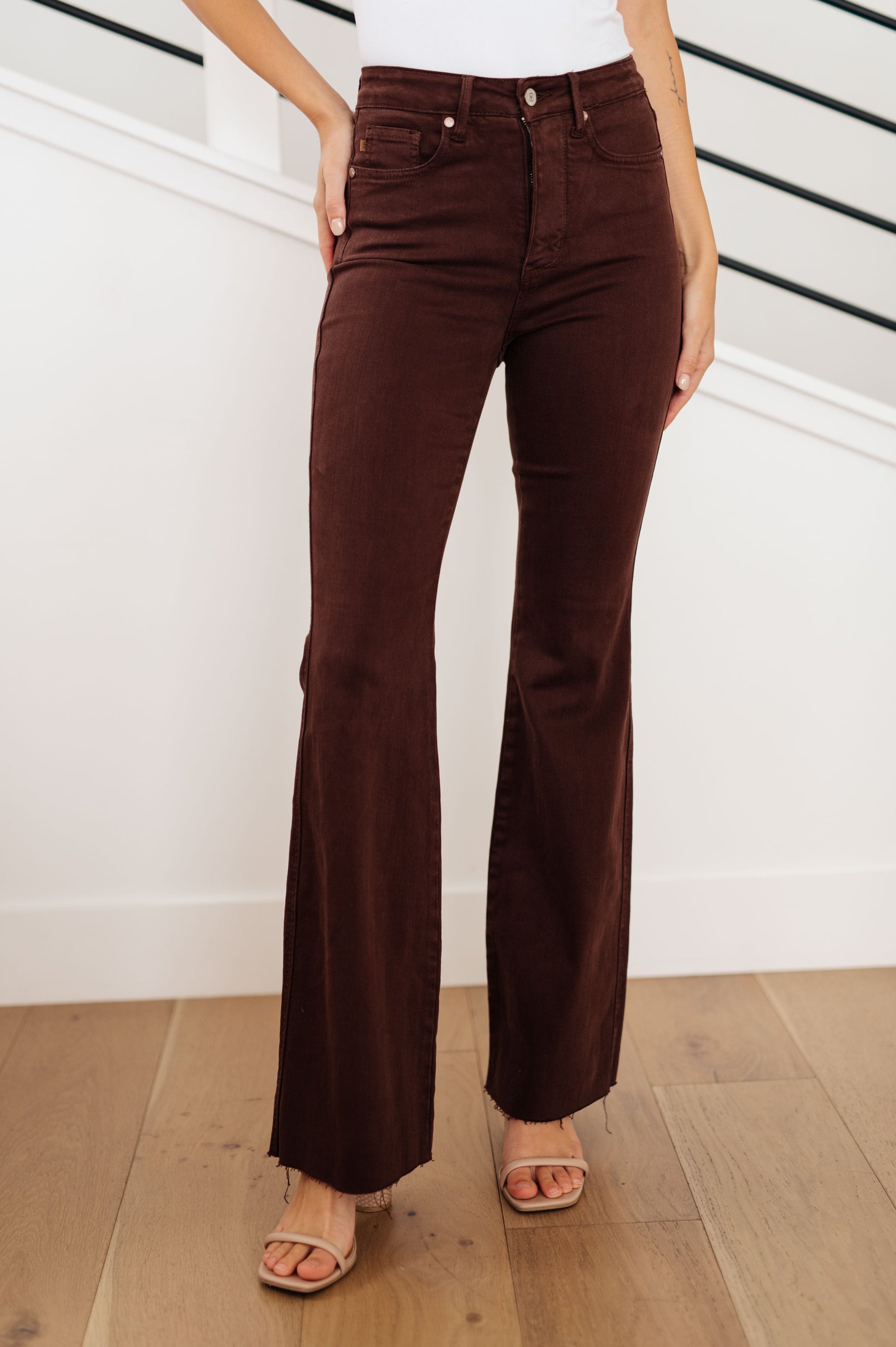 Sienna High Rise Control Top Flare Jeans in Espresso - FamFancy Boutique