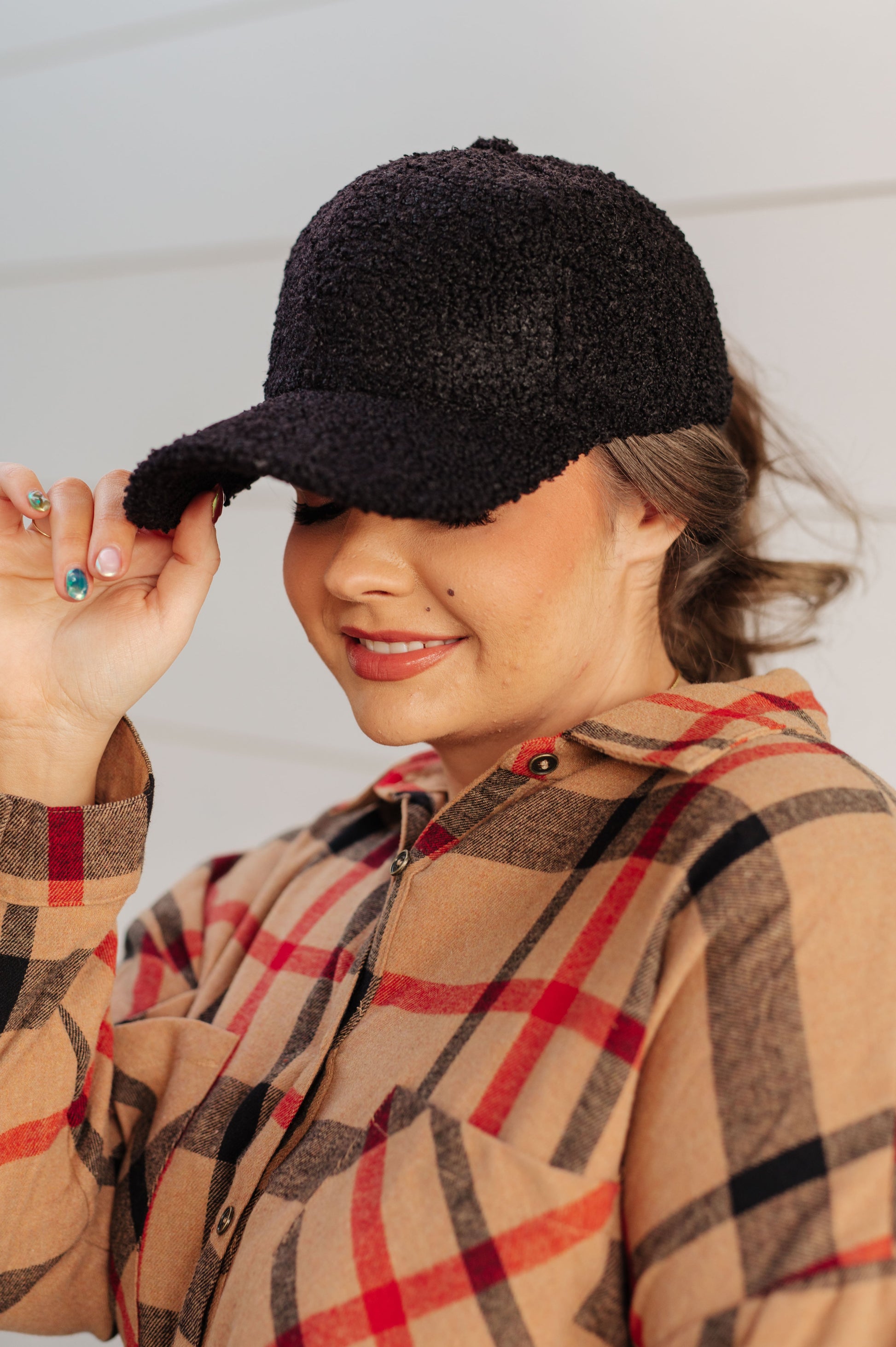 Lyla Sherpa Ball Cap in Black - FamFancy Boutique