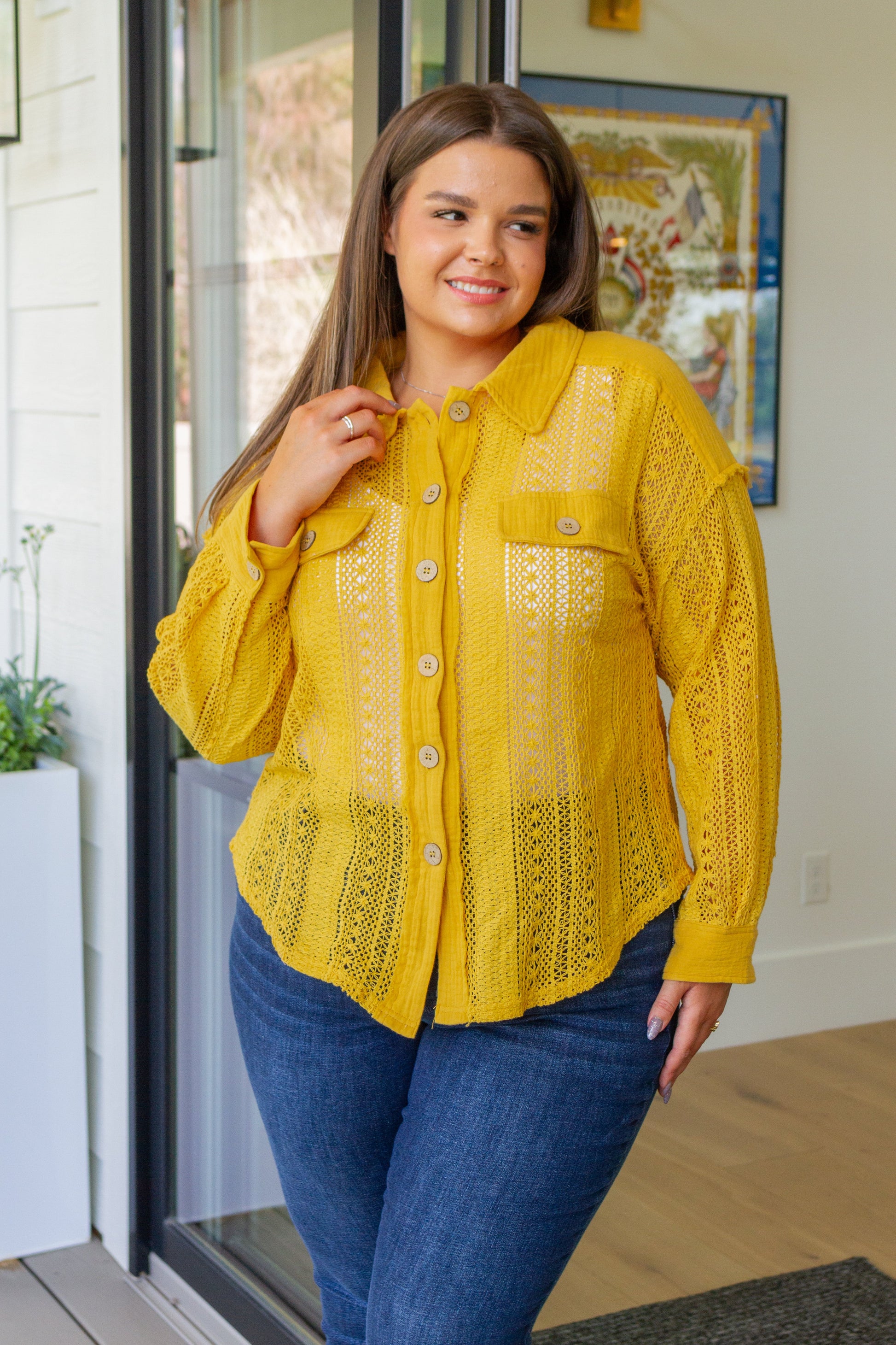 Sweeter Than Nectar Lace Button Down in Honey - FamFancy Boutique