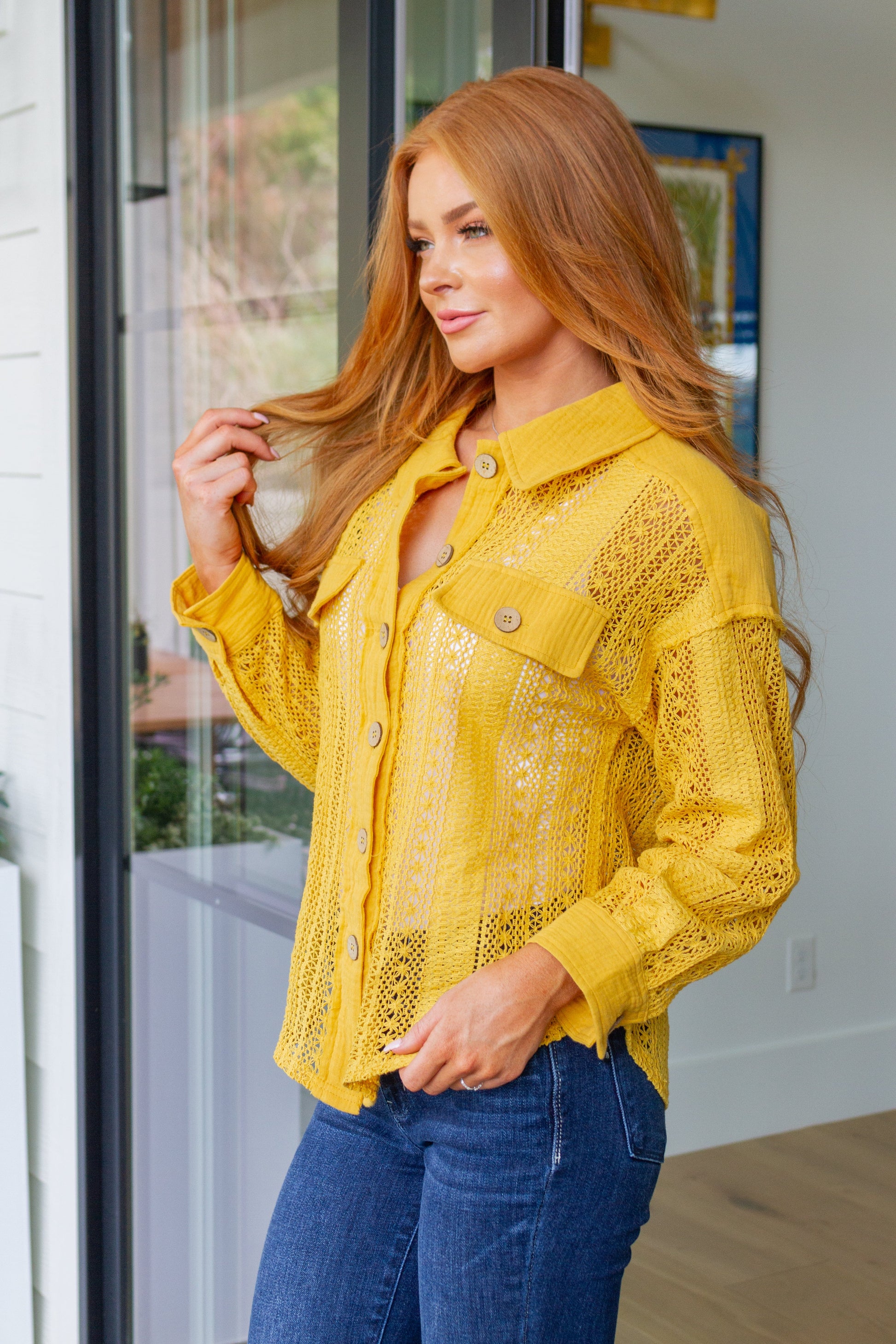 Sweeter Than Nectar Lace Button Down in Honey - FamFancy Boutique