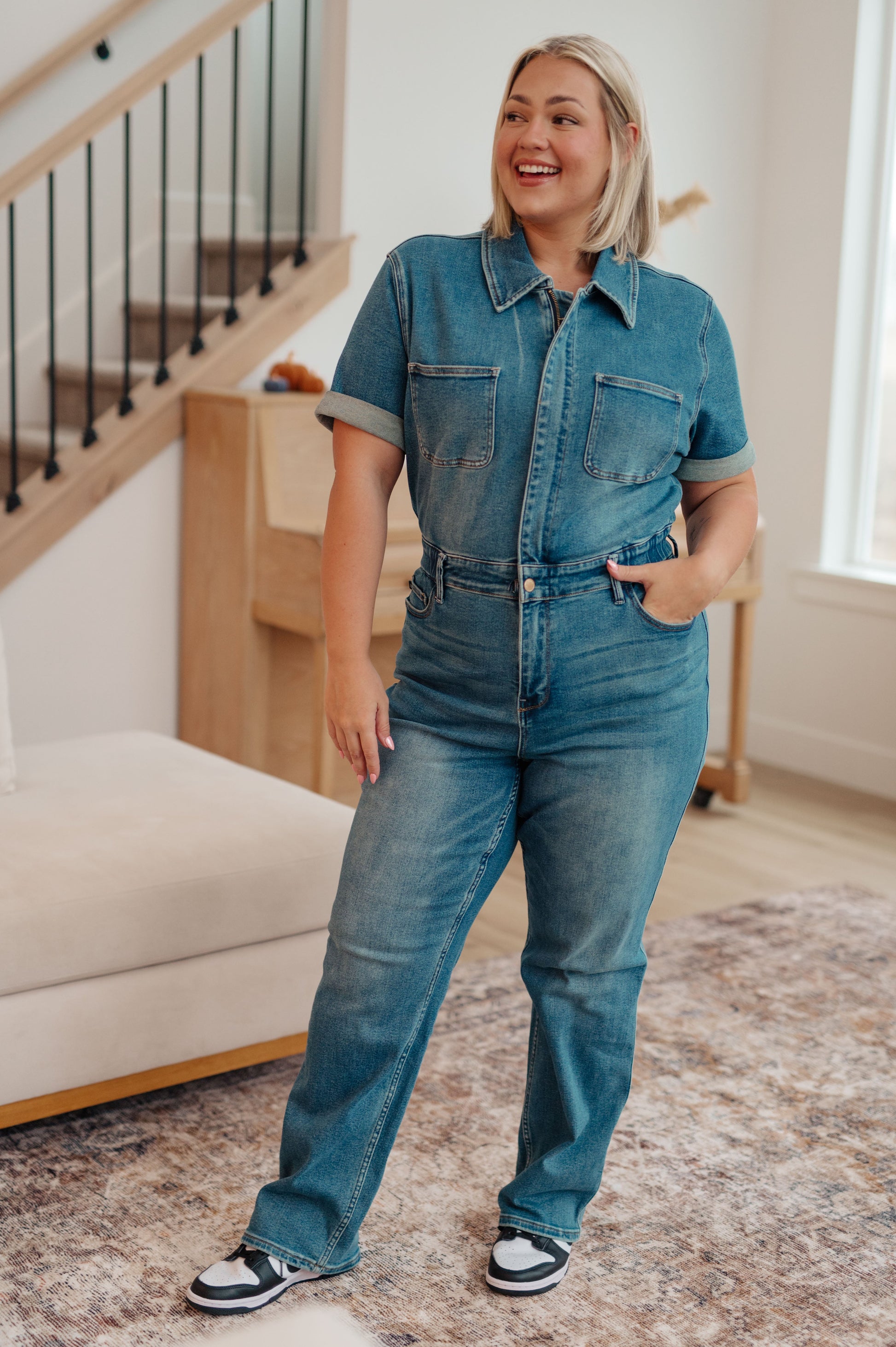 Sylvia Short Sleeve Denim Jumpsuit - FamFancy Boutique