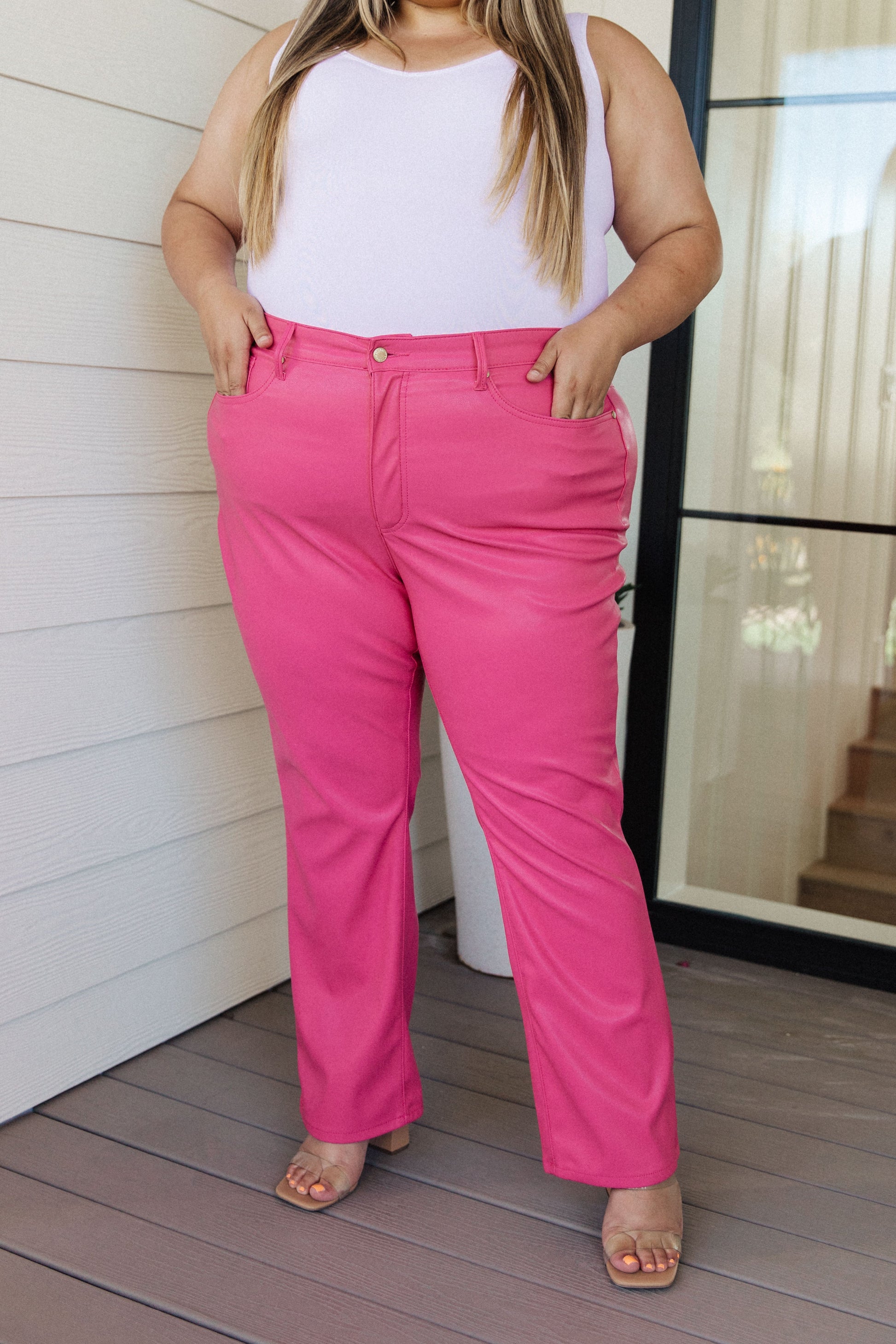 Tanya Control Top Faux Leather Pants in Hot Pink - FamFancy Boutique