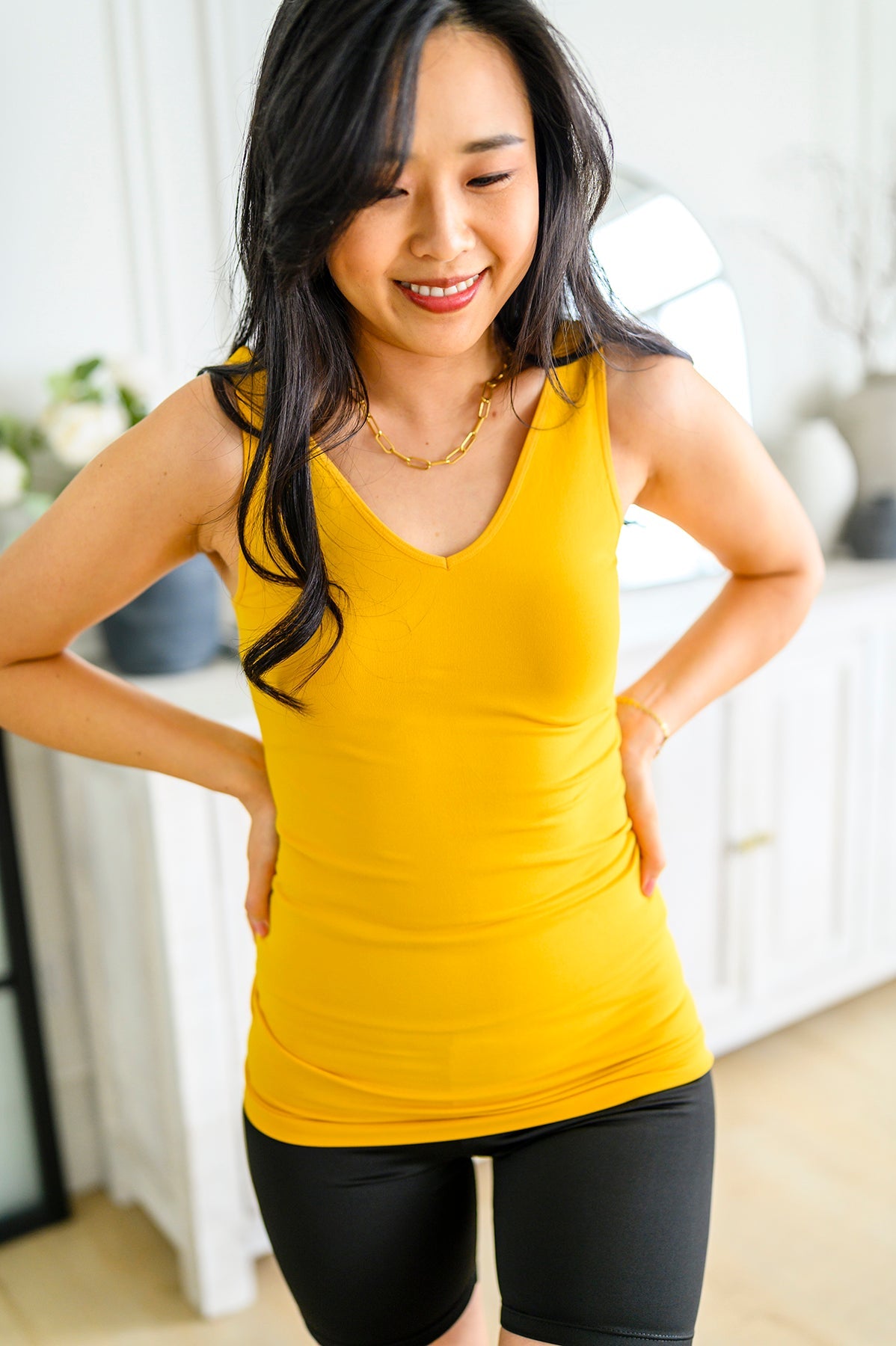 The Basics Reversible Longline Tank in Mustard - FamFancy Boutique