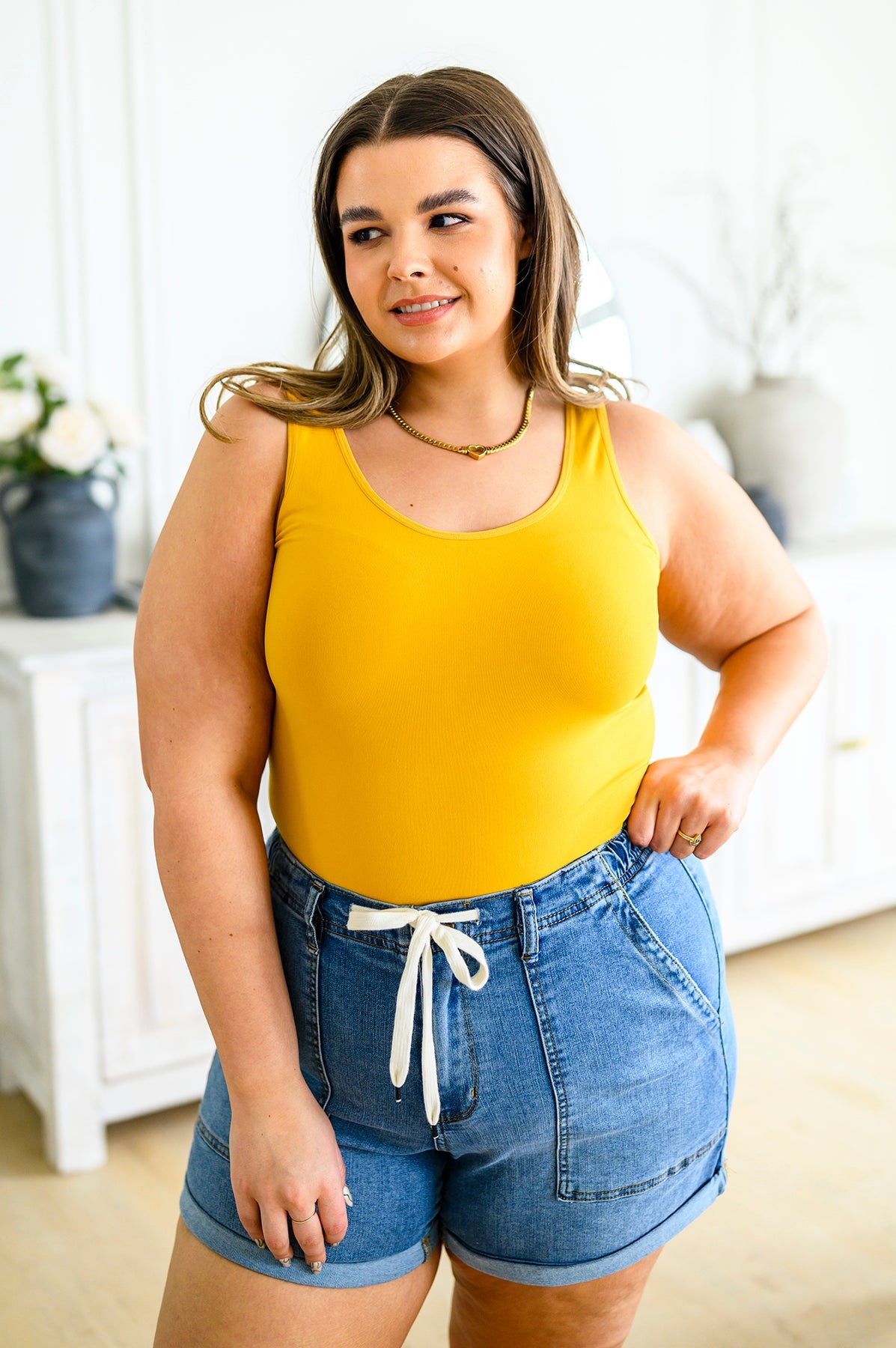 The Basics Reversible Longline Tank in Mustard - FamFancy Boutique