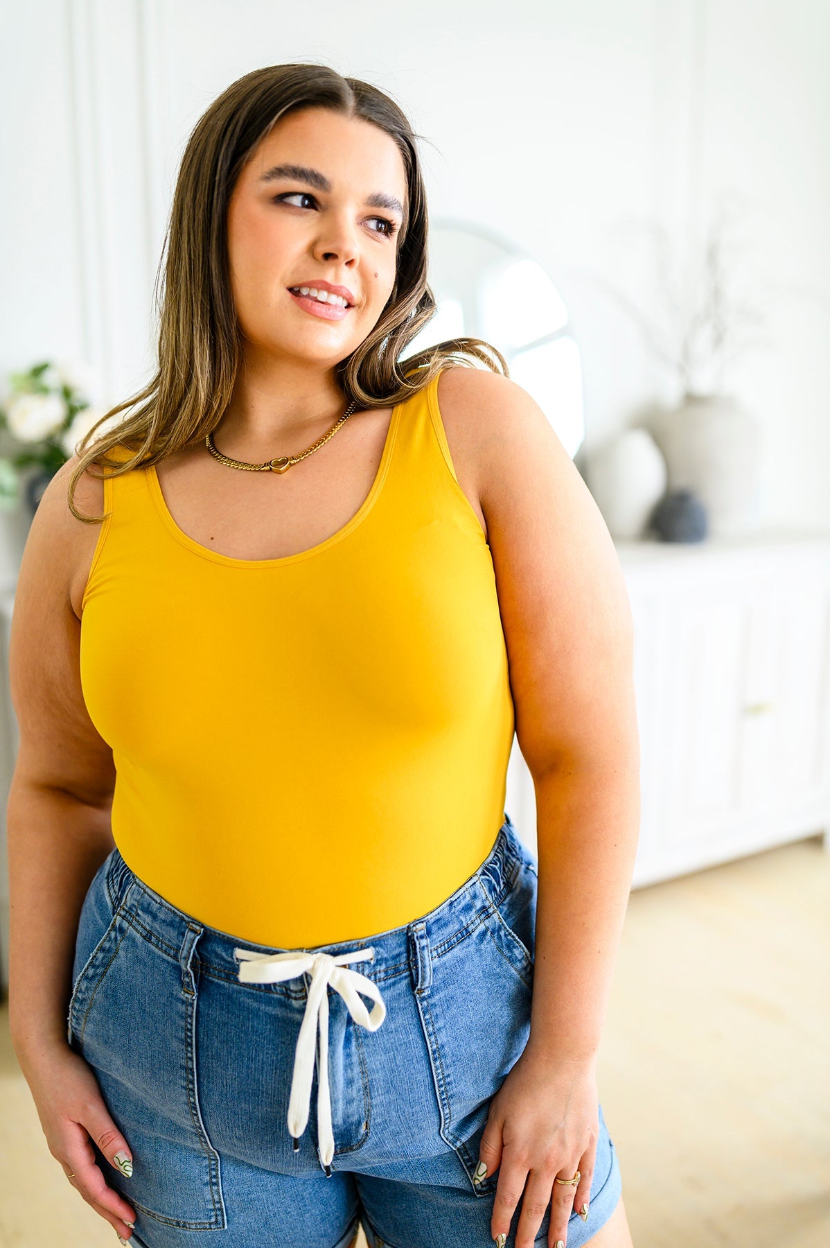 The Basics Reversible Longline Tank in Mustard - FamFancy Boutique