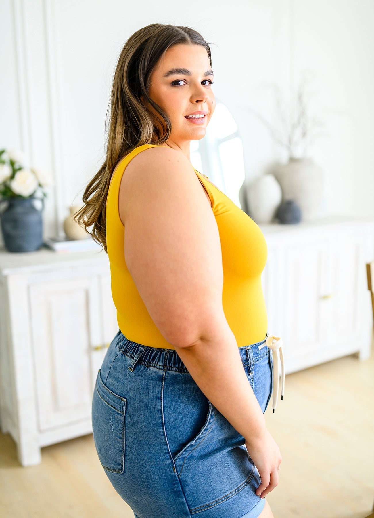 The Basics Reversible Longline Tank in Mustard - FamFancy Boutique