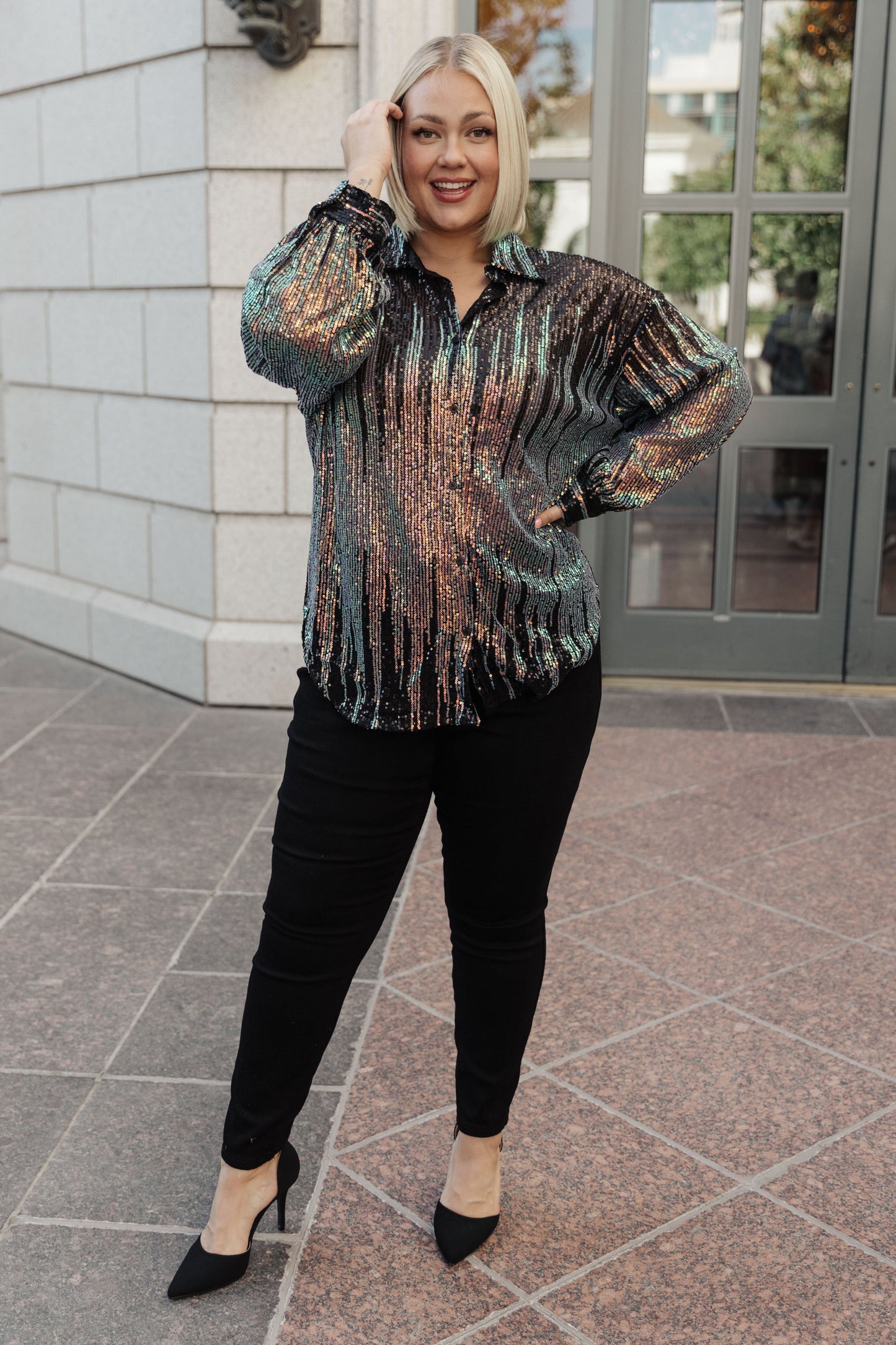 Too Glitz to Glam Button Up Shirt - FamFancy Boutique