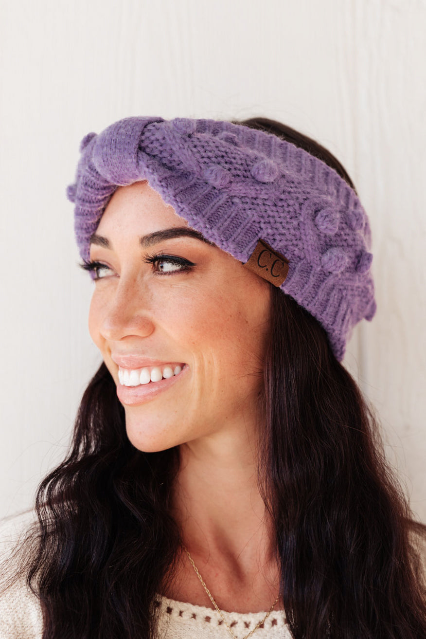 Pom Knit Head Wrap In Periwinkle - FamFancy Boutique