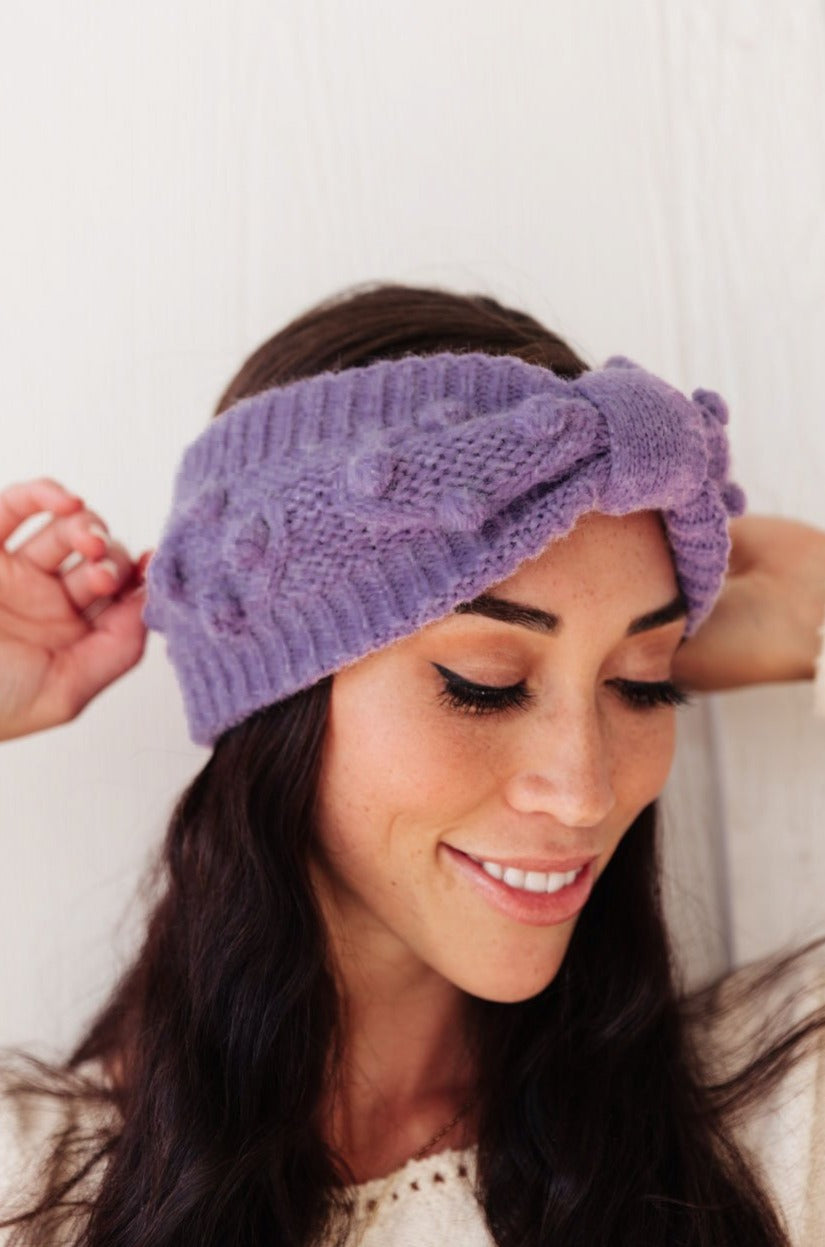 Pom Knit Head Wrap In Periwinkle - FamFancy Boutique