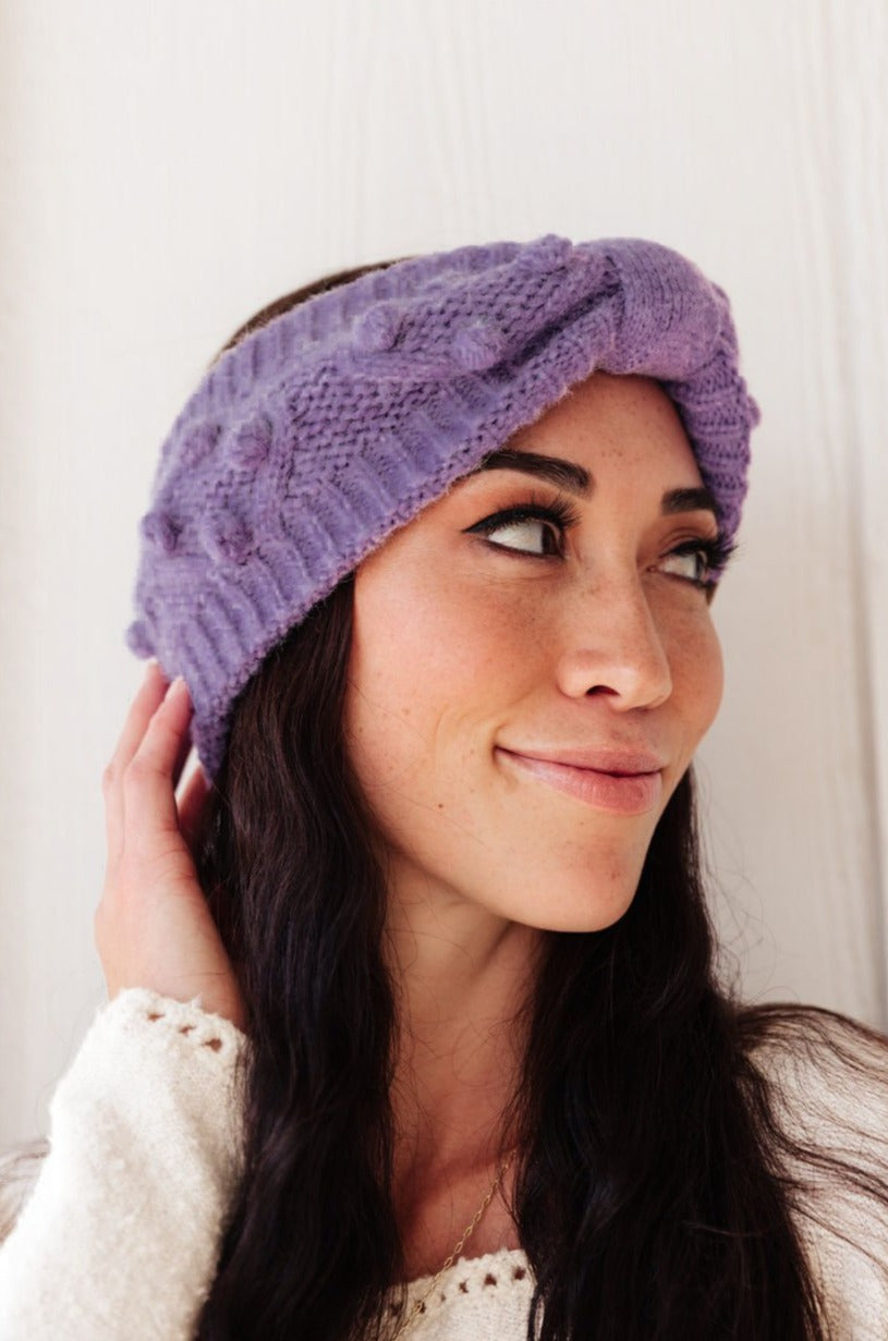 Pom Knit Head Wrap In Periwinkle - FamFancy Boutique