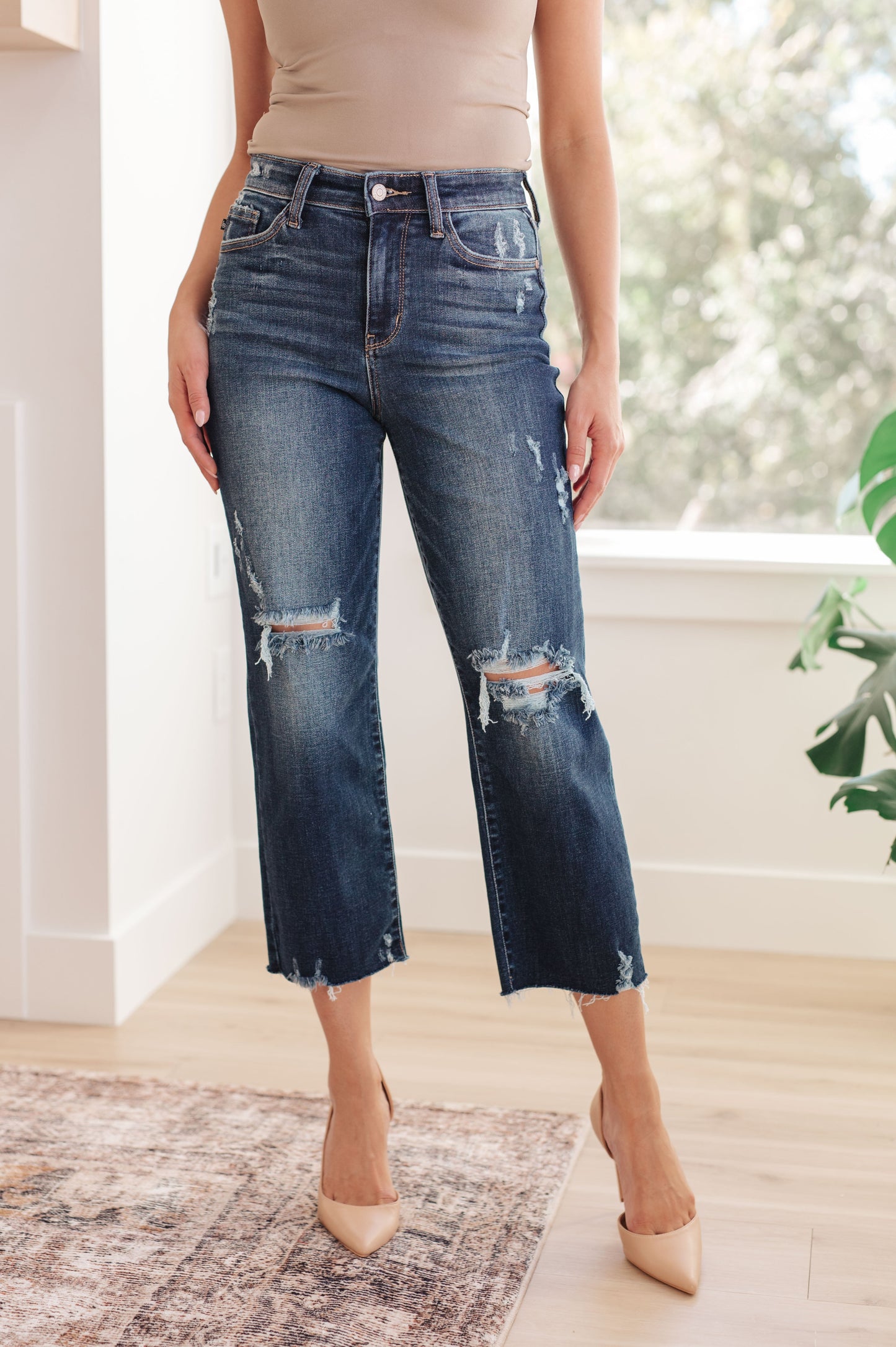 Whitney High Rise Distressed Wide Leg Crop Jeans - FamFancy Boutique