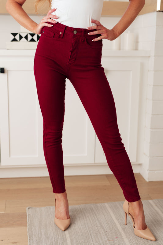 Wanda High Rise Control Top Skinny Jeans Scarlet - FamFancy Boutique