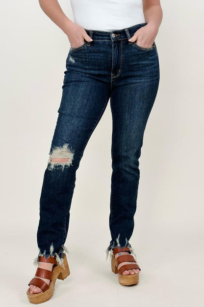 Judy Blue Mid-Rise Chopped Hem Relaxed Skinny Jeans